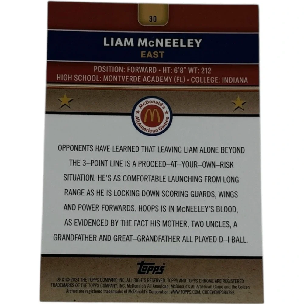 Liam McNeeley 2024 Topps Chrome McDonald's All-American RayWave‎ Refractor #80